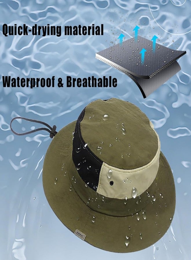Ptduabenlu Waterproof Bucket Hat for Men Women Quick Dry Sun Hat with Chin Strap Adjustable UPF 50+ Sun Protection Fishing Safari Hat Army Green - Image 2